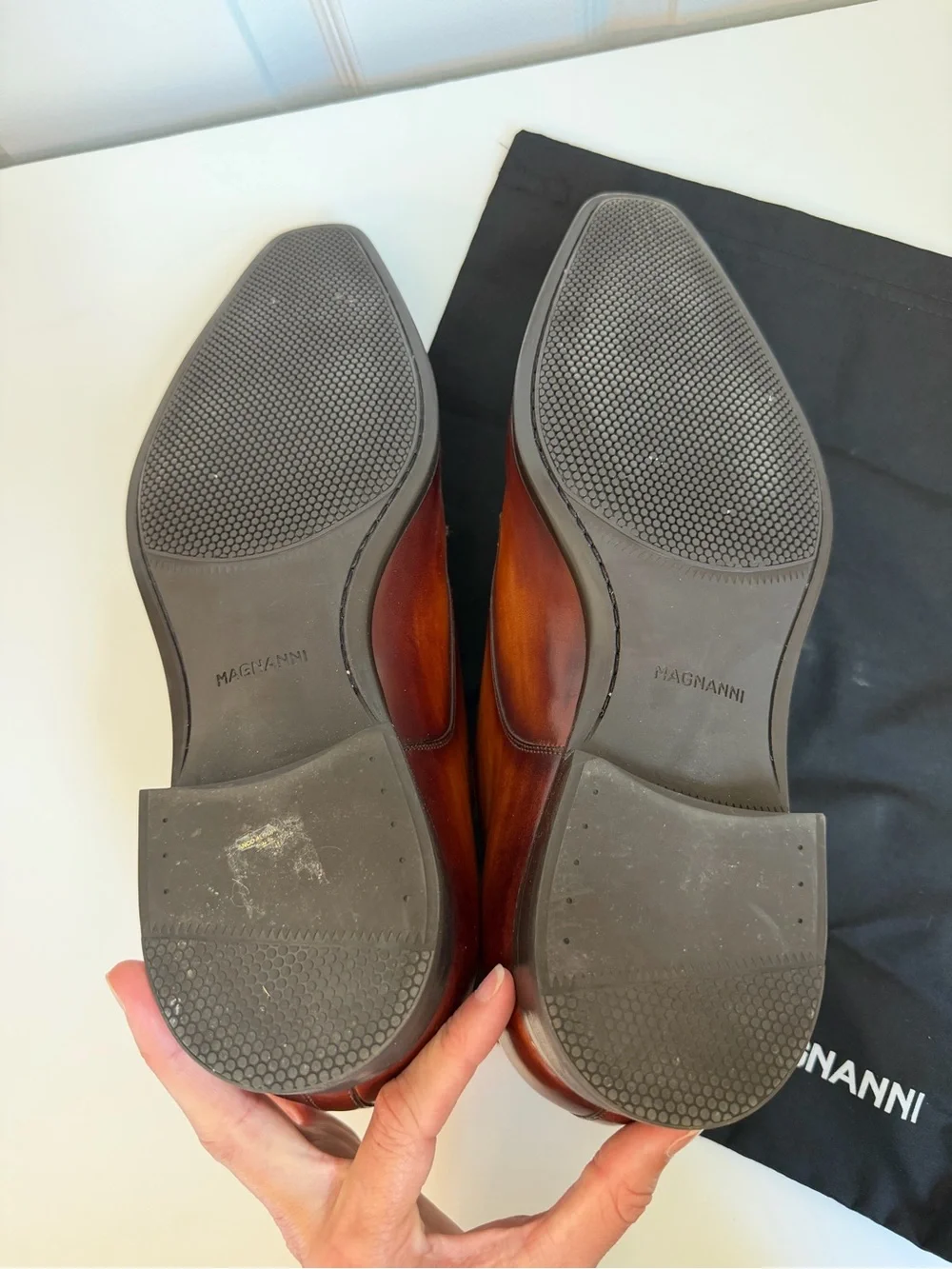 Magnanni Cognac Leather Dress Shoes 12 Hand Antiqued Finish, NIB